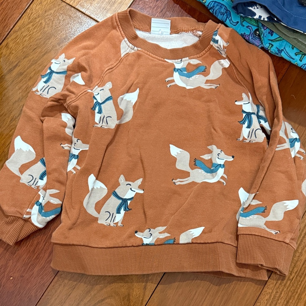 Polarn O. Pyret Fox Print Kids Sweatshirt, sz 104 (3-4yrs)